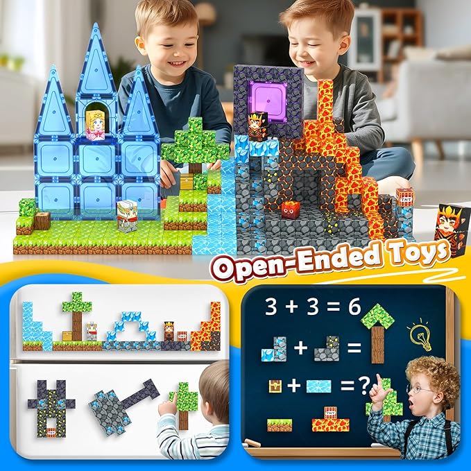Magnetic Blocks - Build Mine Magnet World Lava Valley Set, 1" Magnetic Cube Building Toys for Kids Ages 3+, Montessori Sensory Toys for Toddlers, Creative Game Themed Toy Gifts for Boys & Girls