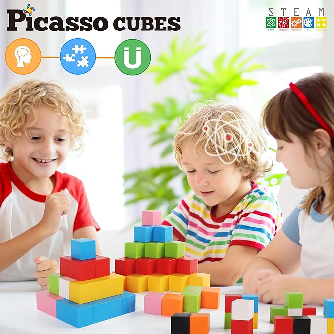 PicassoTiles Magnet Cube Building Blocks 80 Pieces 1.2" 3CM Magnetic Cubes Toy Construction Building Educational Sensory Toys with Idea Booklet for School & Preschool Kids Boys Girls Toddlers PMC302