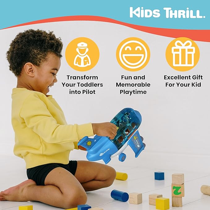 Kidsthrill Kids Airplane Toy with Bump & Go Technology, Flashing Lights, Music & Sounds - Toys for Boys & Girls 3-12