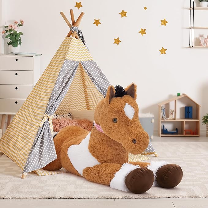MaoGoLan Large Horse Stuffed Animal for Boy, Big Spotted Horse Plush Toy for Girl, Ridable Stuffy Pony for Kid, Stuffed Pony Plush Pillow for Baby Shower, Birthday Gift or Party Favor, 47 inches