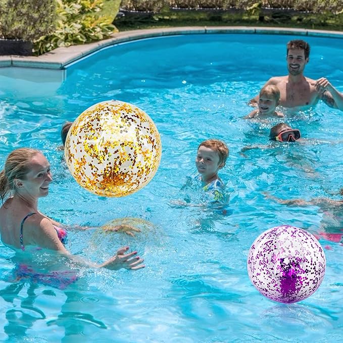 12 Pack Inflatable Beach Balls Bulk 16" Glitters Pool Toys Balls for Pool, Beach, Summer Pool Party - Swimming Pool Game Water Beach Toys Kid Party Favor Summer Decoration Essential Blow Up Beach Ball