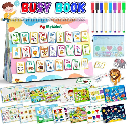 Busy Book for Toddlers 3+, Preschool Learning Activities with 30 Themes Prek Preschool Workbooks, Montessori Educational Learning Toys Activity Books for Christmas Birthdays Gifts Boys Girls