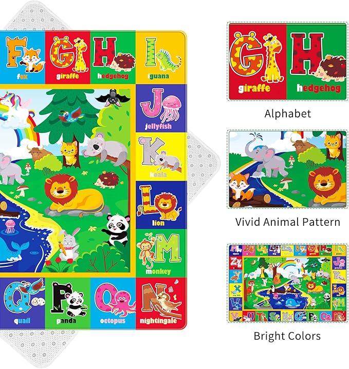 Kids Play Rug - Animals Print Baby Floor Mat, ABC Educational Area Rug for Nursery & Playroom, Soft Non-Toxic Crawling Tummy Time Mat (Green, 78.7X59 INCH)