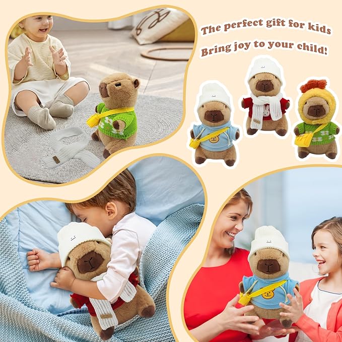 Capybara Plush with 11 Pcs Costume and Accessories,Capybara Plush Dress Up Toy,Adorable Capybara Gifts for Boys and Girls, Birthday Gift