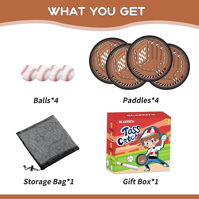 Toss and Catch Soft Ball Game Set Toys for Kids 3 4 5 6 Boy Girl, Toddler Baby Beginner Sticky Baseball Softball Catcher Glove Mitt Pad Paddle, Outdoor Indoor Tennis Ball Catching Sports Toys