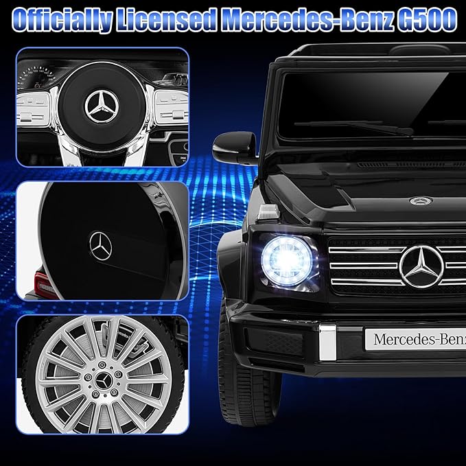 Costzon Ride on Car, Mercedes-Benz G500 Licensed Truck w/Rocking Mode, 3 Speeds, Remote, Horn, Music & LED Lights, Spring Suspension, 12V Battery Powered 4WD G Wagon Electric Vehicle for Kids (Black)