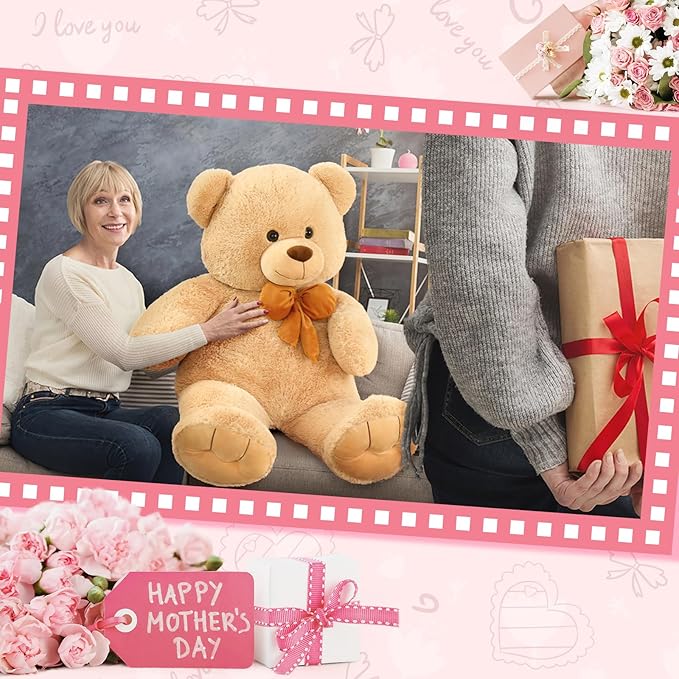 MorisMos Giant Teddy Bear 4 ft Stuffed Animal for Girlfriend,Cuddly Stuffed Big Bear Plush Toy for Christmas Baby Shower for Valentines,Wife,Children