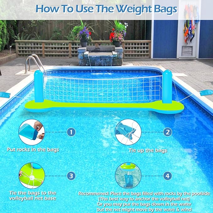 Jasonwell Pool Toys Games Set - 3 in 1 Pool Volleyball Net Basketball Hoop Ring Toss Game Inflatable Floats Water Floating Volleyball Swimming Pools Party Game Accessories Toy Gift Kids Teens Adults