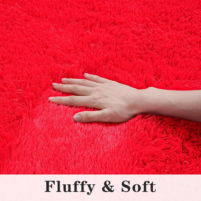 Super Fluffy Rugs for Living Room, 9x12 Modern Shag Red Area Rugs, Soft and Cozy Plush Large Under Bed Carpet for Kids, Girls Boys and Teens Decorations for Bedroom Dorm Nursery Classroom