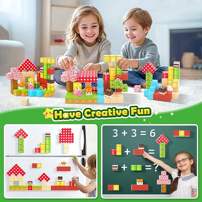 Magnetic Blocks - Build Mine Magnet World Magic Teleport Pipes Set, 1'' Magnetic Building Blocks Toddler Creative Kids Toys, STEM Sensory Outdoor Toys for 3+ Year Old Boys & Girls