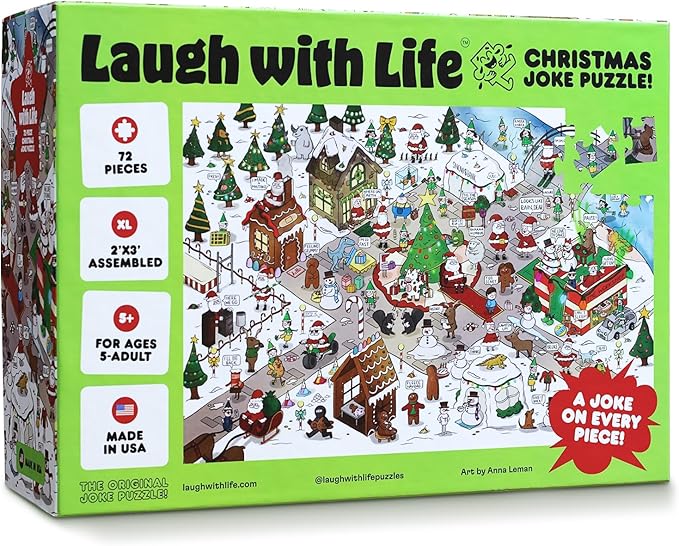 72 Piece Christmas-Themed Joke Floor Puzzle for Kids – Fun Holiday Puzzle with Family-Friendly Jokes on Each Piece – Made in USA – Perfect for Ages 6+, XL Puzzle Size Assembled 24" x 36"