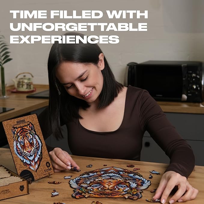 UNIDRAGON Original Wooden Jigsaw Puzzles - Lovely Tiger, 273 Pieces, King Size 11.7"x14.7", Beautiful Gift Package, Unique Shape Best Gift for Adults and Kids