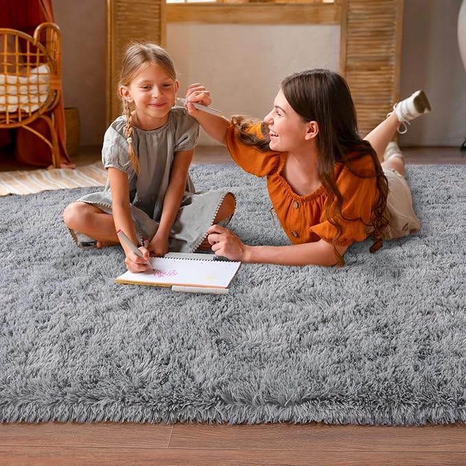Super Fluffy 8x10 Rugs for Living Room, Modern Shag Grey Area Rugs, Soft and Cozy Plush Large Under Bed Carpet for Kids, Girls Boys and Teens Decorations for Bedroom Dorm Nursery Classroom