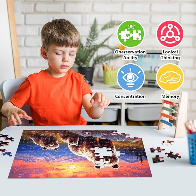 Puzzles for Kids Ages 6-8 - 4 x 100 Piece Puzzles for Kids Lovely Animals Large Piece Jigsaw Puzzles for Seniors Educational Toys Gifts Kids Puzzles for 4 5 6 7 8 9 Year Olds Boys Girls