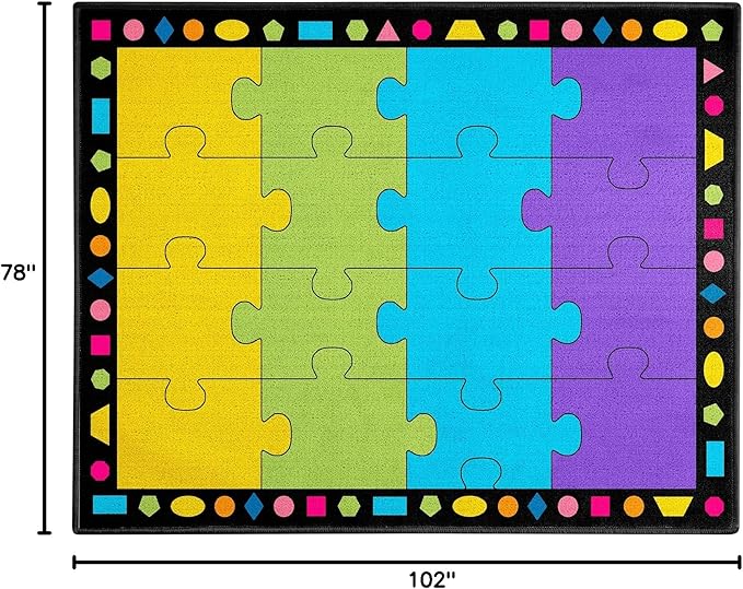Booooom Jackson Elementary Carpet Area Rug 16 Seats Puzzle Classroom Carpet 6'5"x8'5" with Non-Slip Backing