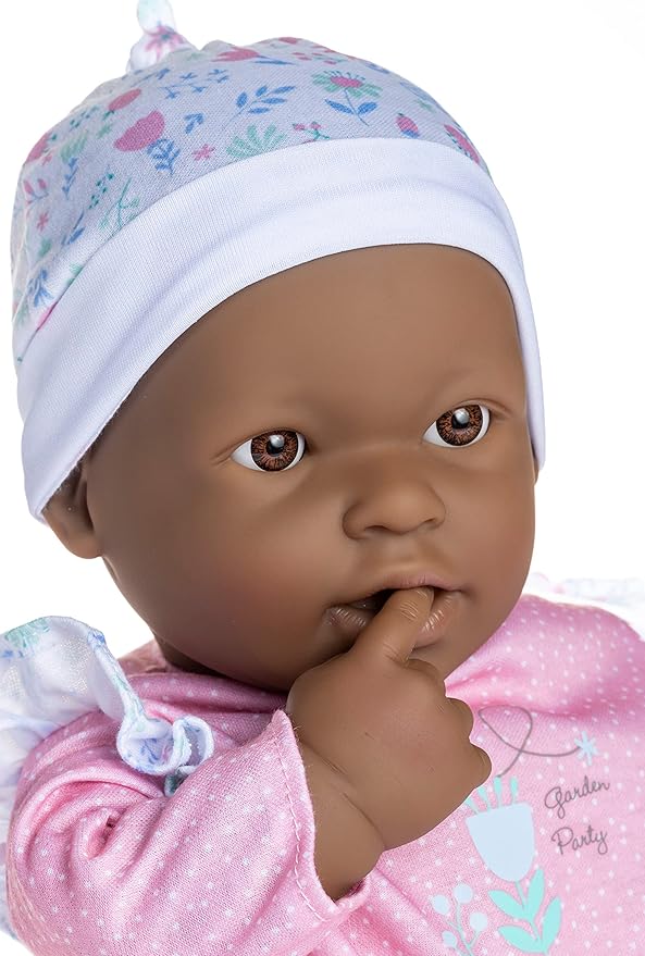 JC Toys La Baby African American 20-inch Small Soft Body Baby Doll La Baby | Washable |Removable Pink Floral w/Hat, Pacifier & Magic Bottle | for Children 12 Months +