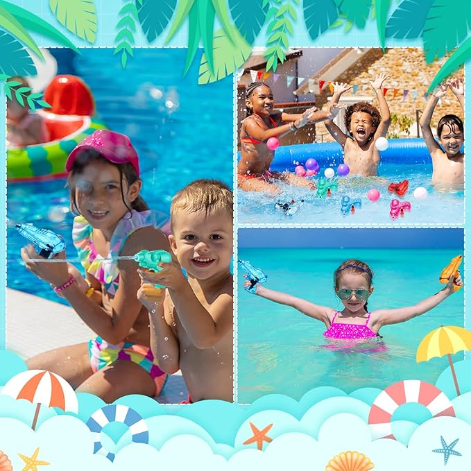 Threan 100 Pack Water Gun for Kids Mini Water Gun Toy Colors Water Squirter Plastic Squirt Pistol Small Fun Water for Adults Teens Summer Pool Beach Water Party Favor Outdoor Game Bath Birthday (Cute)