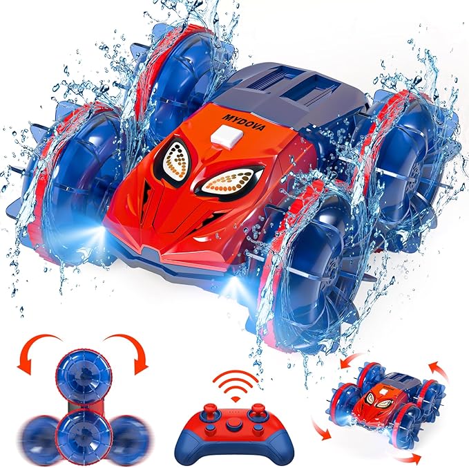 Amphibious RC Monster Truck - 2.4GHz 4WD 360Rotating All Terrain Waterproof RC Car Boat for 8-12 Year Old Boys