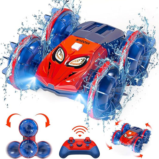 Amphibious RC Monster Truck - 2.4GHz 4WD 360Rotating All Terrain Waterproof RC Car Boat for 8-12 Year Old Boys