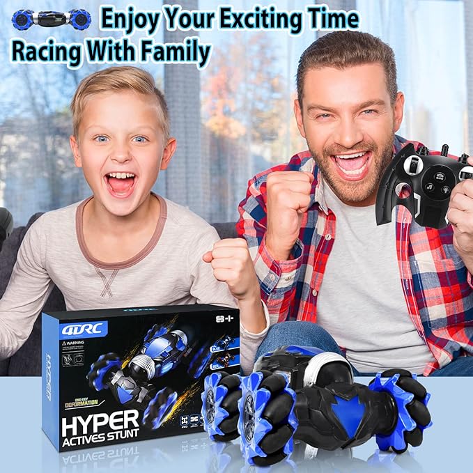 Gesture Sensing RC Stunt Car with Lights Music Hand Controlled Remote Control Car 4WD 2.4GHz Off-Road 360° Double Sided Rotation Stunt Car Birthday Gift Idea for Boys Girls (Blule)