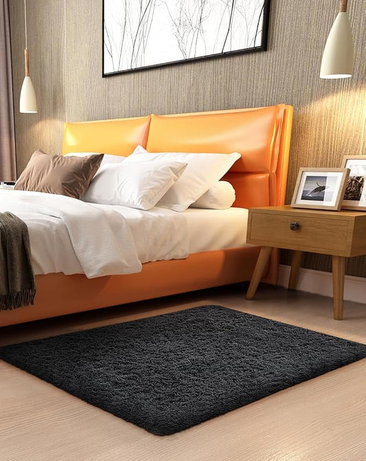 Ophanie Small Black Entryway Throw Rugs for Bedroom, 2x3 Mini Area Rug, Affordable Non Slip Fluffy Carpet, Fuzzy Soft Living Room Rugs, Home Decor Aesthetic, Nursery