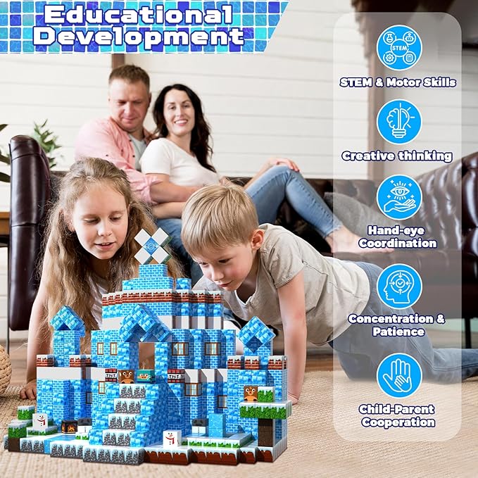 Magnetic Blocks - 100PCS Magnetic Blocks Build Ice Castle - Magnetics Toys for Montessori Toddler Christmas Birthday Gifts - STEM Sensory Toys for 3 4 5 6 7 8 9 10 Year Old Girls