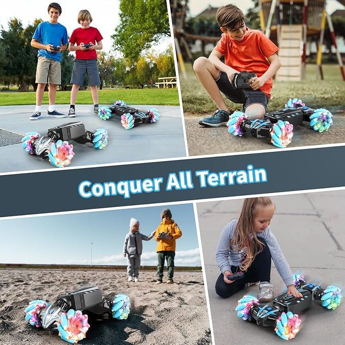 VANLINNY Gesture Sensing RC Stunt Car with Light and Music,Drift Hand Controlled Remote Control Twist Cars Toys for 8-12 yr Boys Girls,4WD 2.4GHz Monster Truck 360° Flips/Spray,Xmas Gift for Kids.