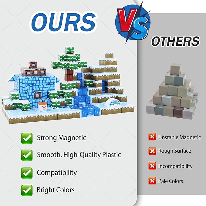 Magnetic Blocks Kids Building Toys, STEM Preschool Montessori Sensory Toys, Magnetic Building Blocks for Kids, Stacking Construction Toys for Boys and Girls, for Ages 3-12