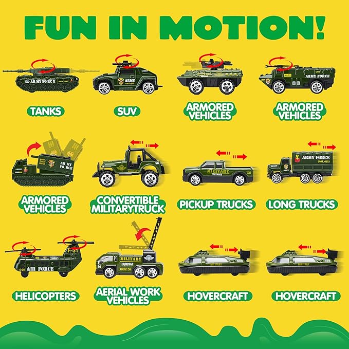 JOYIN 25 in 1 Green Military Big Truck Toys, Army Men Tanks Set with Soldier Men, Mini Battle Car Toy in Carrier Truck with Lights and Sounds, Gifts for Toddler Kids Boys Ages 3+