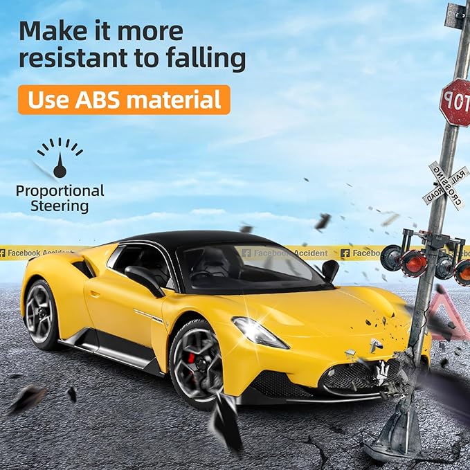 MIEBELY Maserati Remote Control Car, Openable Door 1:12 Scale Rc Toy Car 7.4V 900mAh Licensed 12Km/h Fast Rc Cars with Led Light 2.4Ghz Model Car for Adults Boys Girls Birthday Ideas Gift (Yellow)