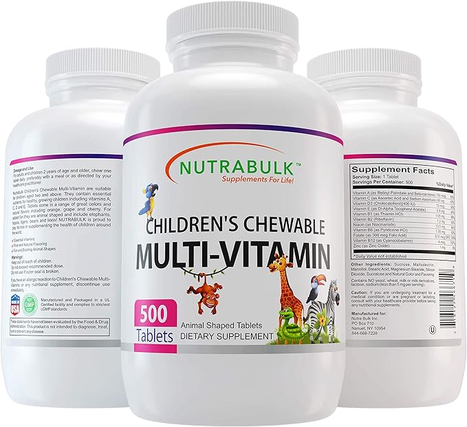Children’s Chewable Multi-Vitamins - Promoting Kids' Overall Development - USA-Made, May Help to Support Immune, Bone, Brain & Overall Well Being- Vegan & Gluten Free - 500 Cherry Tablets
