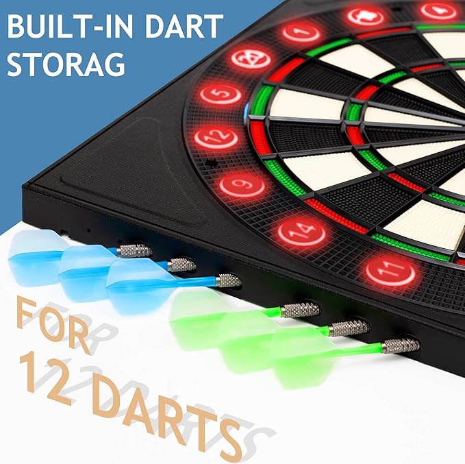 Electronic Dartboard 34 Games 355 Variations with 12 Darts Illuminated Dartboard Dart Storage for 12 Darts
