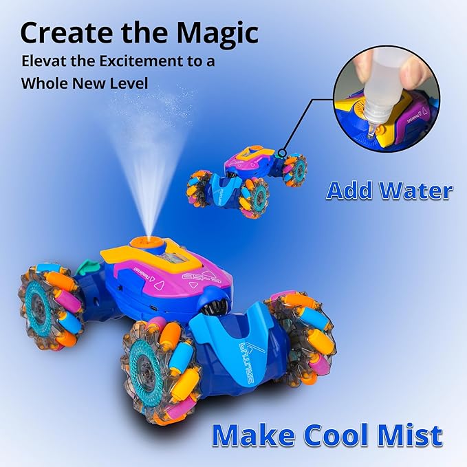 RC Stunt Car Gesture Sensing Stunt, Hand Control RC Cars for Boys Age 4-7-13, Best Birthday Gift for Boys 6-8-12, with Light Music & Spray, 360° Rotation Remote Car, Boy Birthday Gift