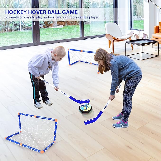 Hover Hockey Set for Kids, 3-in-1 Hover Hockey Soccer Ball Toy Set, Rechargeable Floating Air Soccer Hockey Ball with Led Light, Indoor Outdoor Sports Game Toy Gifts for 3 4 5 6 7 8+ 12 Years Boy Girl
