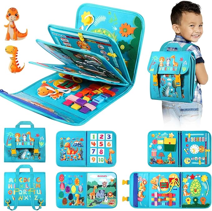 Green Montessori Busy Board Book for Toddlers 1-3, Montessori Toys for 1-3 Year Old Boy Birthday Gift, Educational Quiet Activity Books for Toddlers 1-3, Ages 2-4 Travel Toys for Airplane Car