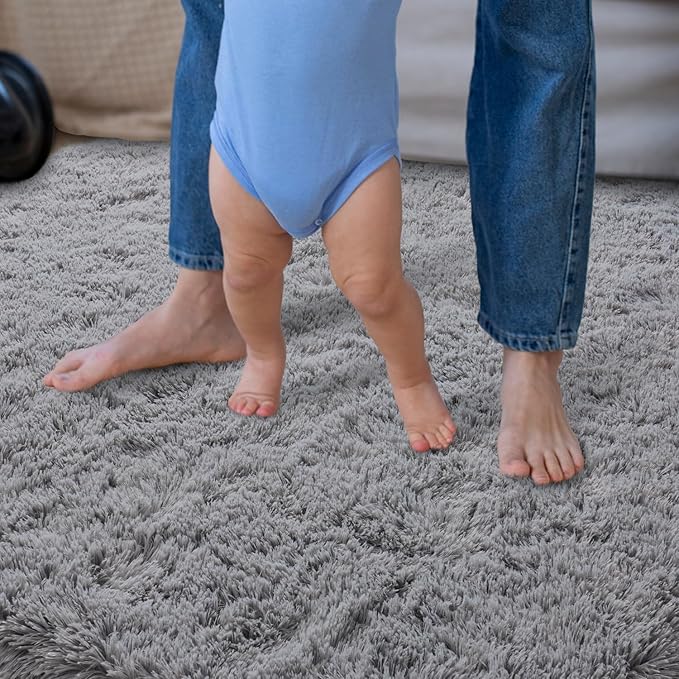 Super Fluffy Rug for Bedroom, 4x6 Feet, Modern Shag Grey Area Rugs, Soft and Cozy Plush Carpet for Kids,Girls Boys and Teens Decorations for Living Room Dorm Nursery Classroom,Grey