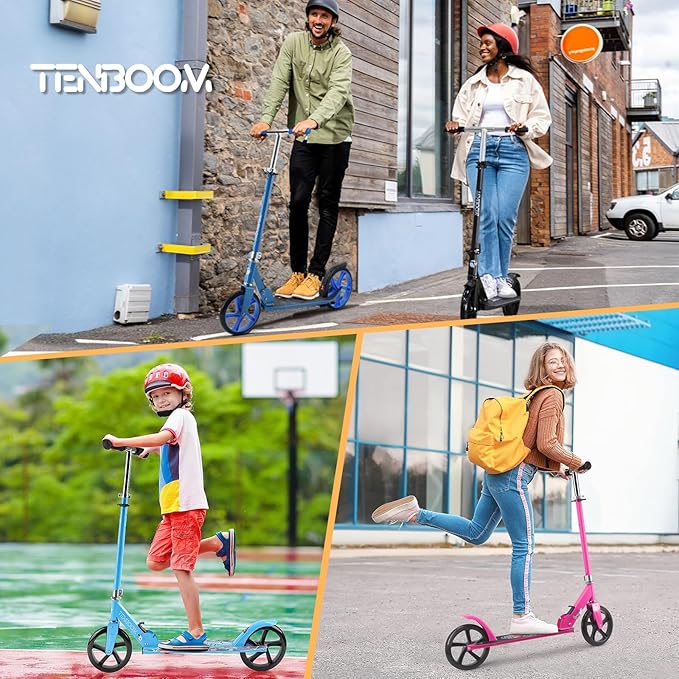 TENBOOM Kick Scooter for Ages 6+,Kid,Teens & Adults. Max Load 240 LBS. 8IN Big Wheels for Kids, Teen and Adults, 3 Adjustable Levels