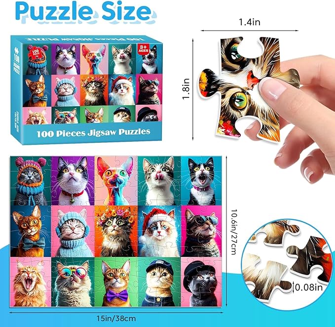 4-Pack 100 Piece Puzzles for Kids Ages 4-6 6-8 8-10 - Cat Dog Portraits Popsicles Unicorn Puzzle for Girls 4-6 Years Old 100 Piece Jigsaw Puzzle for Adults Toddler Children Learning Educational Toys