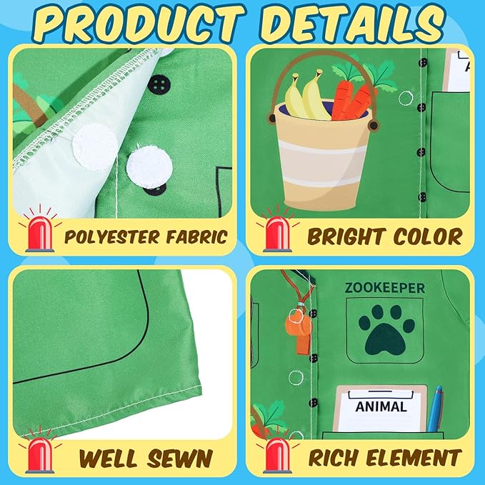 Jiuguva 12 Pcs Kids Role Play Costume Dress up Clothes Cosplay for Kids Community Helper Career Costumes Doctor Construction Workers Fireman Police Career Day Pretend Play