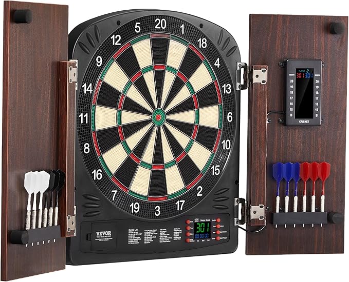 VEVOR Dart Board Cabinet Set, Multiple Styles Ready-to-Play Bundle Official Size, Steel Tip Dart Hideaway Cabinet, Features Easy Assembly, Complete with All Accessories, Perfect for Cricket Games