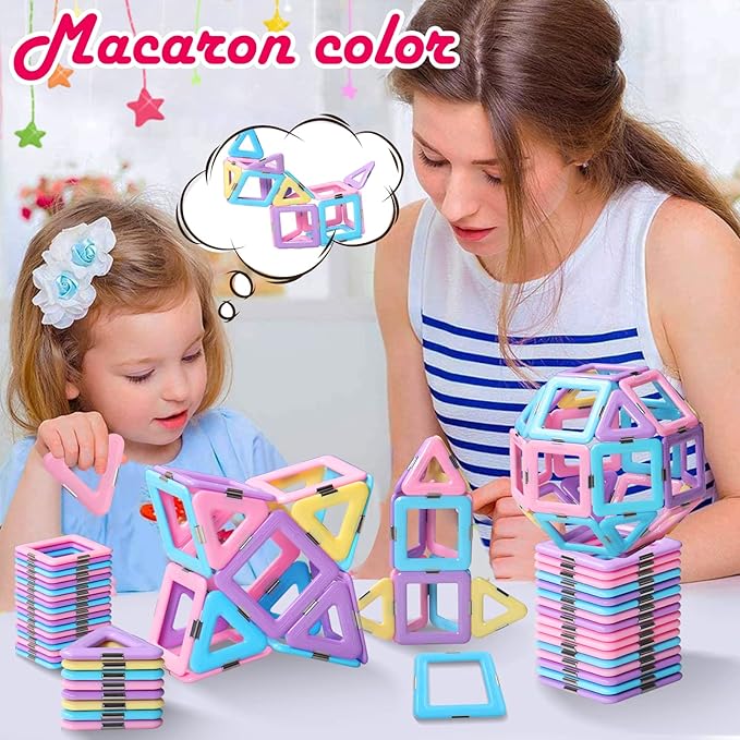 Magnetic Tiles Toys for 3 4 5 6 7 8+ Year Old Boys Girls Upgrade Macaron Castle Blocks Building Set for Toddlers STEM Creativity/Educational Toys for Kids Age 3-6 Christmas Birthday Gifts