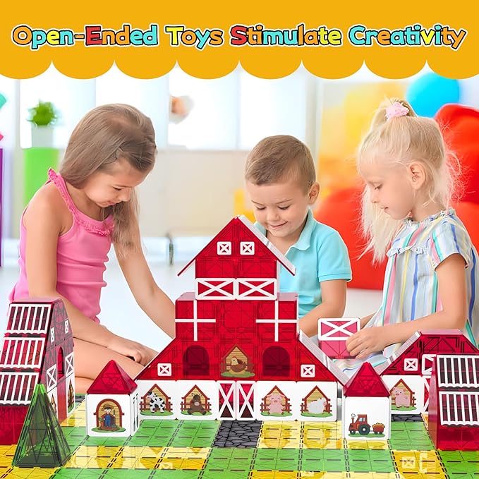 Magnetic Tiles Farm Animal Toy Set with Interactive Cow & Horse, Magnetic Building Blocks for Kids Ages 3-5 4-8 5-7, Magnet Tiles Educational STEM Toy for Boys & Girls