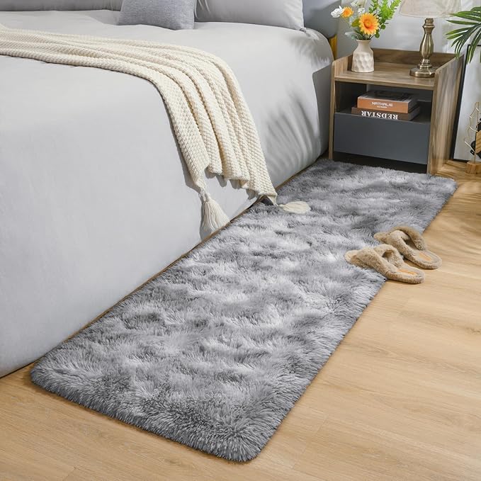 AROGAN 2x8 Feet Soft Runner Rugs for Bedroom Plush Fluffy Rug, Shag Furry Area Rug Carpet Non Shedding for Nursery Children Kids Girls Room Home Hallways Decorative, Grey and White