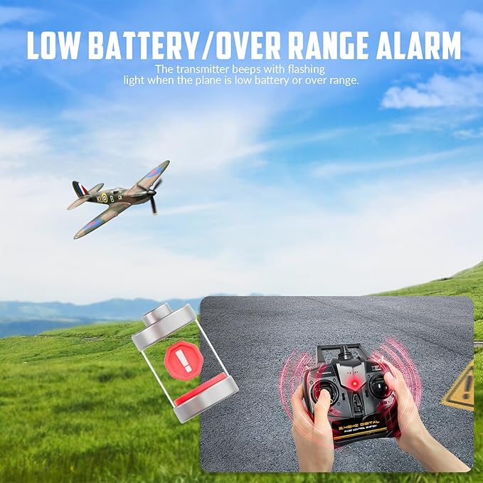 VOLANTEXRC RC Plane Spitfire Fighter 4CH Remote Control Airplane RTF with Aileron, Gyro, Aerobatics & 3 Modes to Fly, Hobby Radio Controlled Warbird Aircraft for Adults, Beginners, Boys (Green)