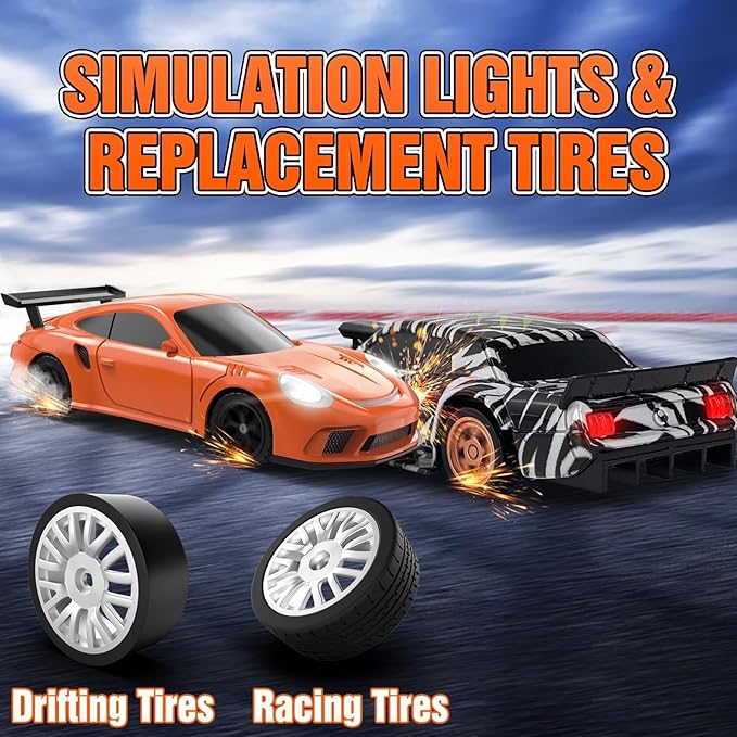 RC Drift Car, 1/43 Mini RC Drift Car with Gyroscope, 2.4GHz Full Proportional Remote Control Cars, 4WD High Speed Racing with Lights, Racing Tires, Model Cars Gift for Adults, Kids, Boys, Girls