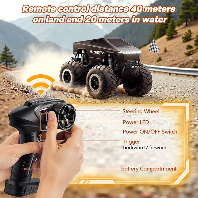 Remote Control Car Monster Truck Toy Off-Road Truck - 4WD Waterproof RC Cars for All Terrain, 1:16 Scale Hobby Monster Truck Toys 2.4GHz Pick-up Vehicles Kids Gifts for Boys Age 6 7 8 9 10-12+,Black