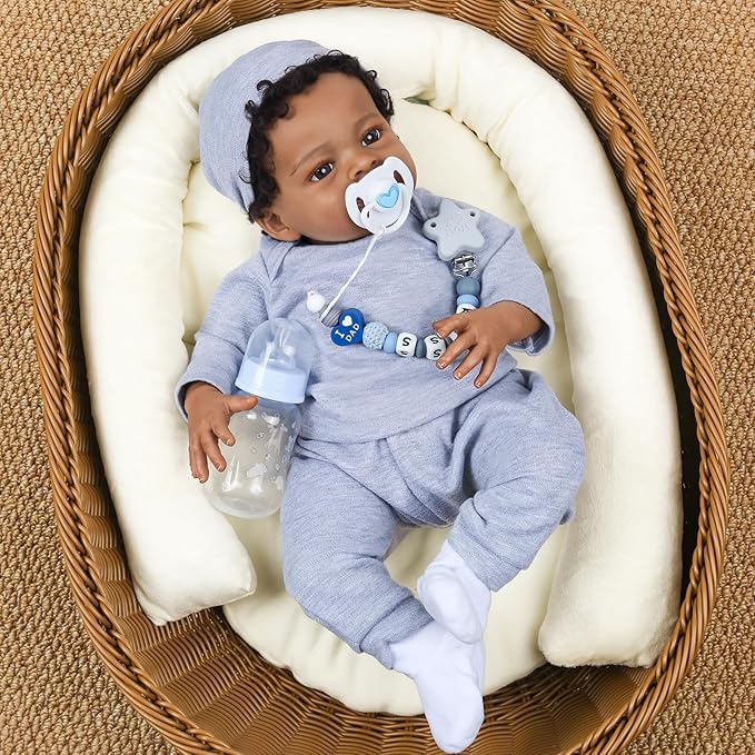 WOOROY Realistic Reborn Baby Dolls Black Boy, 20 Inch African American Newborn Boy Doll, Lifelike Weighted Soft Body, Christmas Birthday Gift for Kids Age 3 +