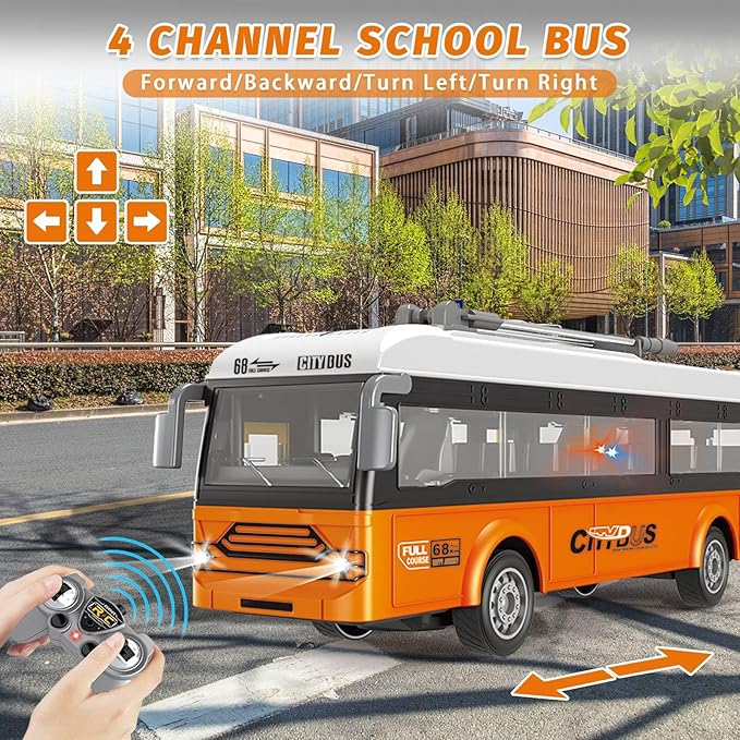 Remote Control Bus 2.4G Remote Control City Classic Bus Truck Model with Lights Sound Electric Vehicle Playsets Cars for Kids Toy