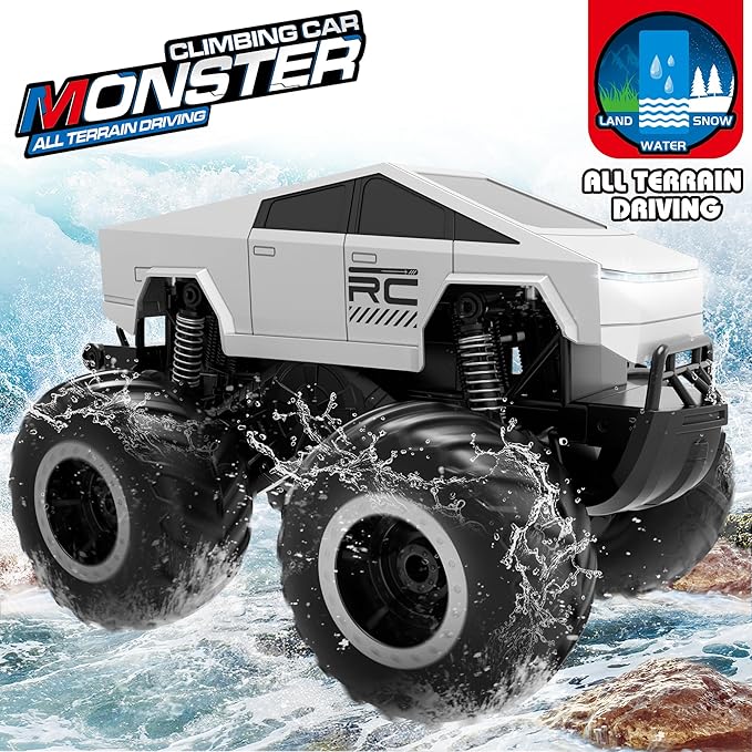GoBang 1:16 Waterproof Cyber Truck Toy RC Car Monster Truck Toys Amphibious Remote Control Cars 4WD All Terrain Off-Road Trucks Pickup for 6 7 8 9 10 11 12 Year Old Boys Girls Toys Gifts Presents