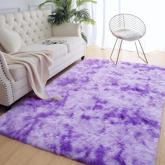 AROGAN Soft Rainbow Area Rugs for Girls Room 5x8 Feet, Fluffy Girls Bedroom Rugs, Princess Rug, Cute Colorful Carpet for Kids Teens Nursery Toddler （Purple）